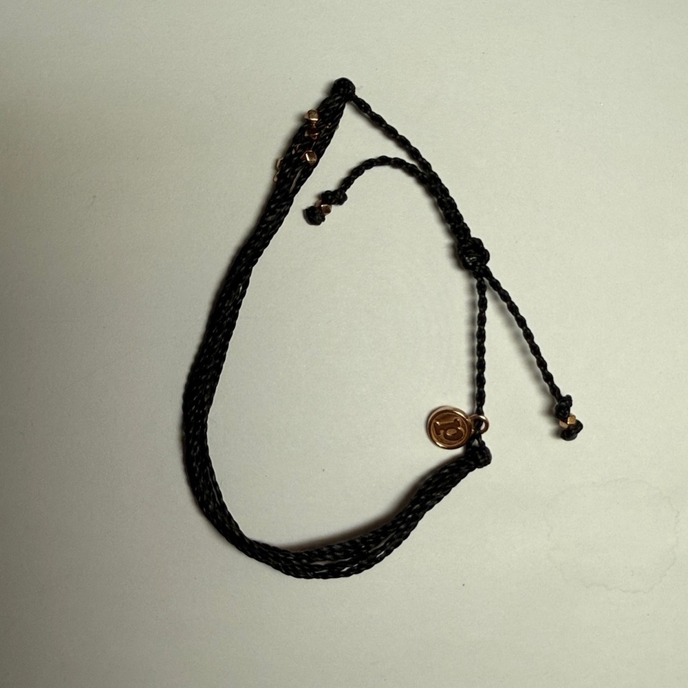Pura Vida Black Braided Bracelet with Gold Charm
